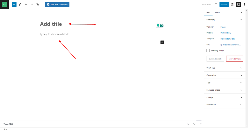 Navigacija do sekcije za postove u admin panelu